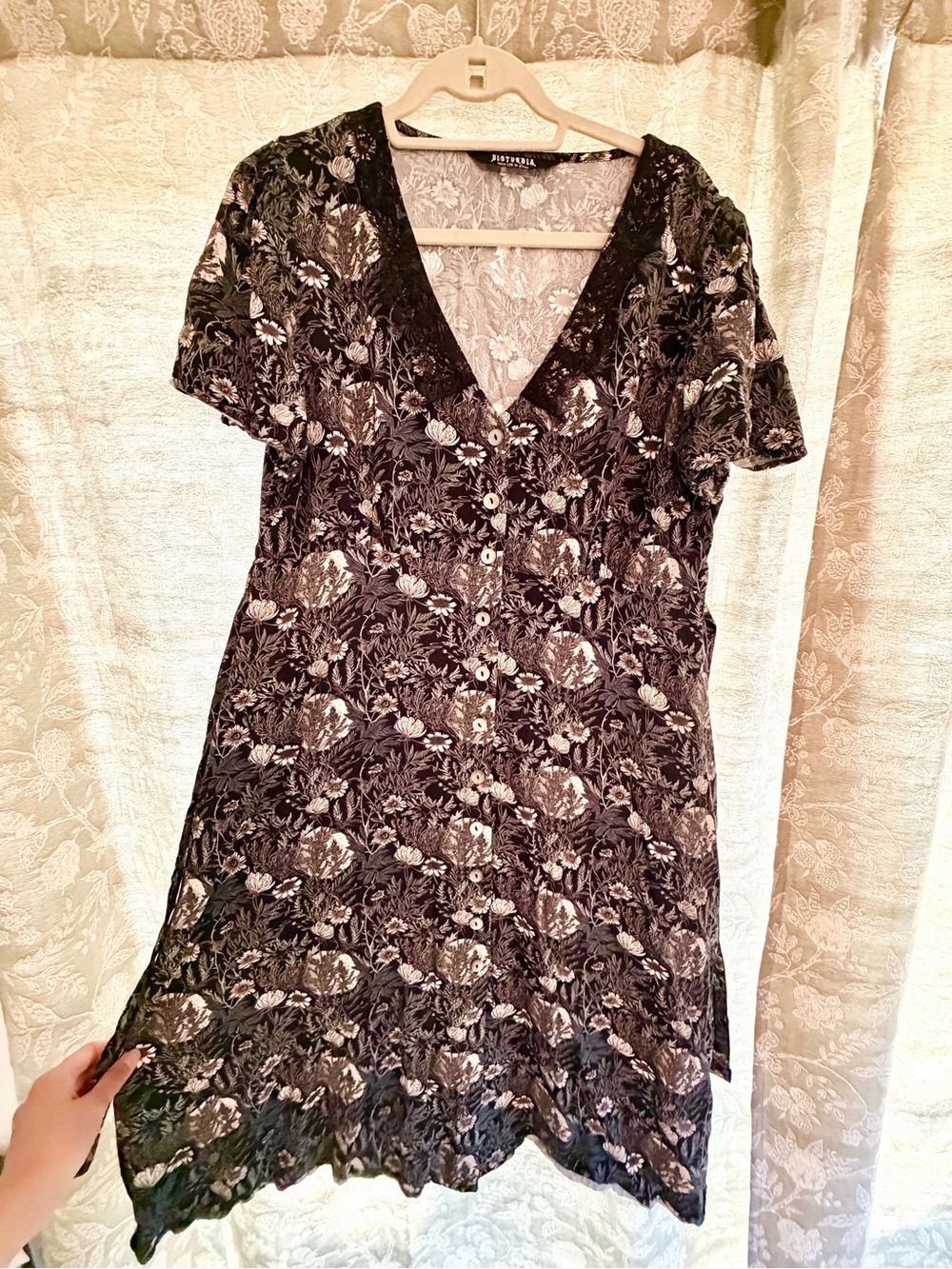 Disturbia Floral Black Lace-Overlay Button Front Dress